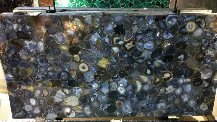 Polert halvedelstein Onyx-plate Naturlig blå rød grå agatstein