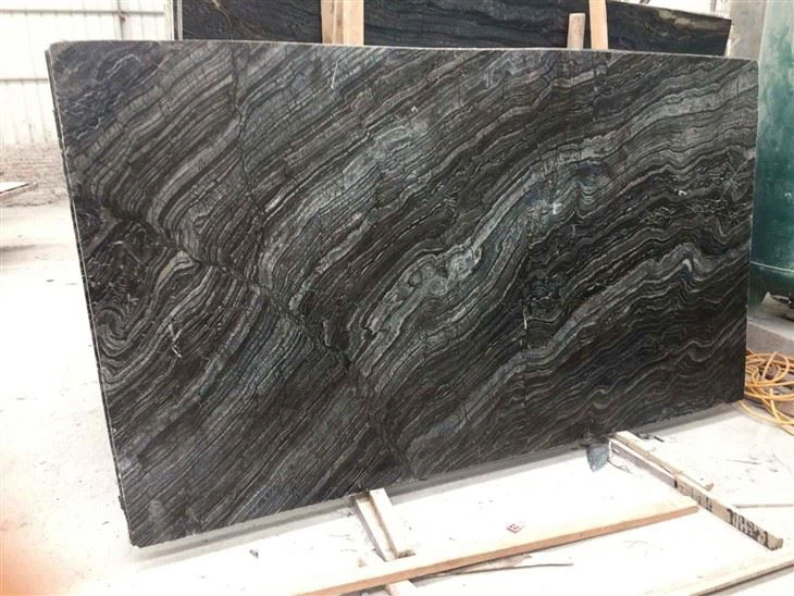 Black Ancient Wood Grain Marble Slab For Countertop And Flooring